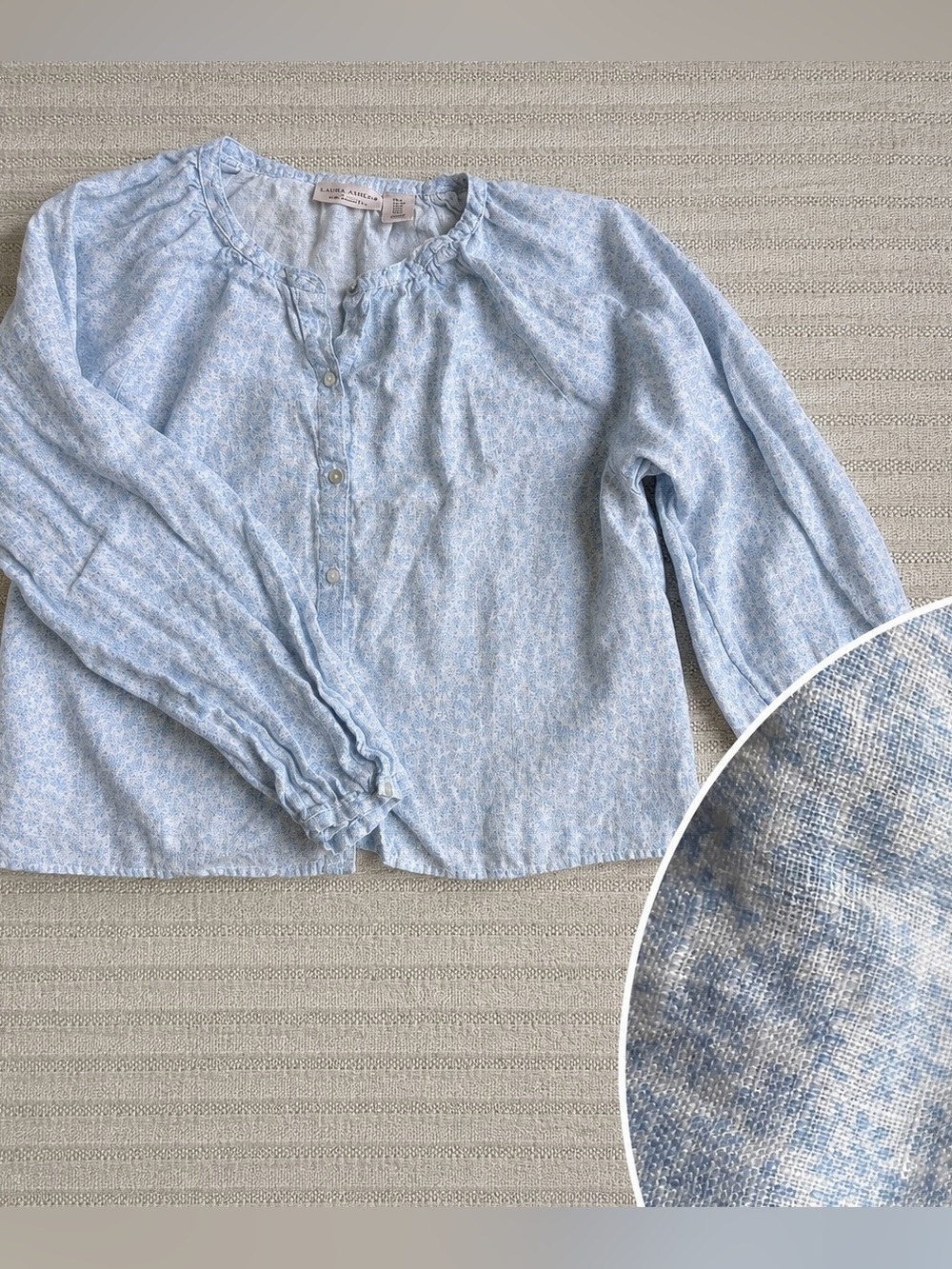 Laura Ashley 100% Linen Dainty Floral Button Front Blouse